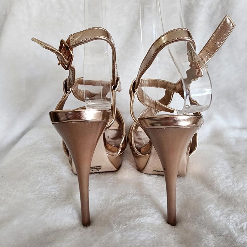 Gold Strappy Platform Stilettos, Women's 6 - Picture 3 of 8